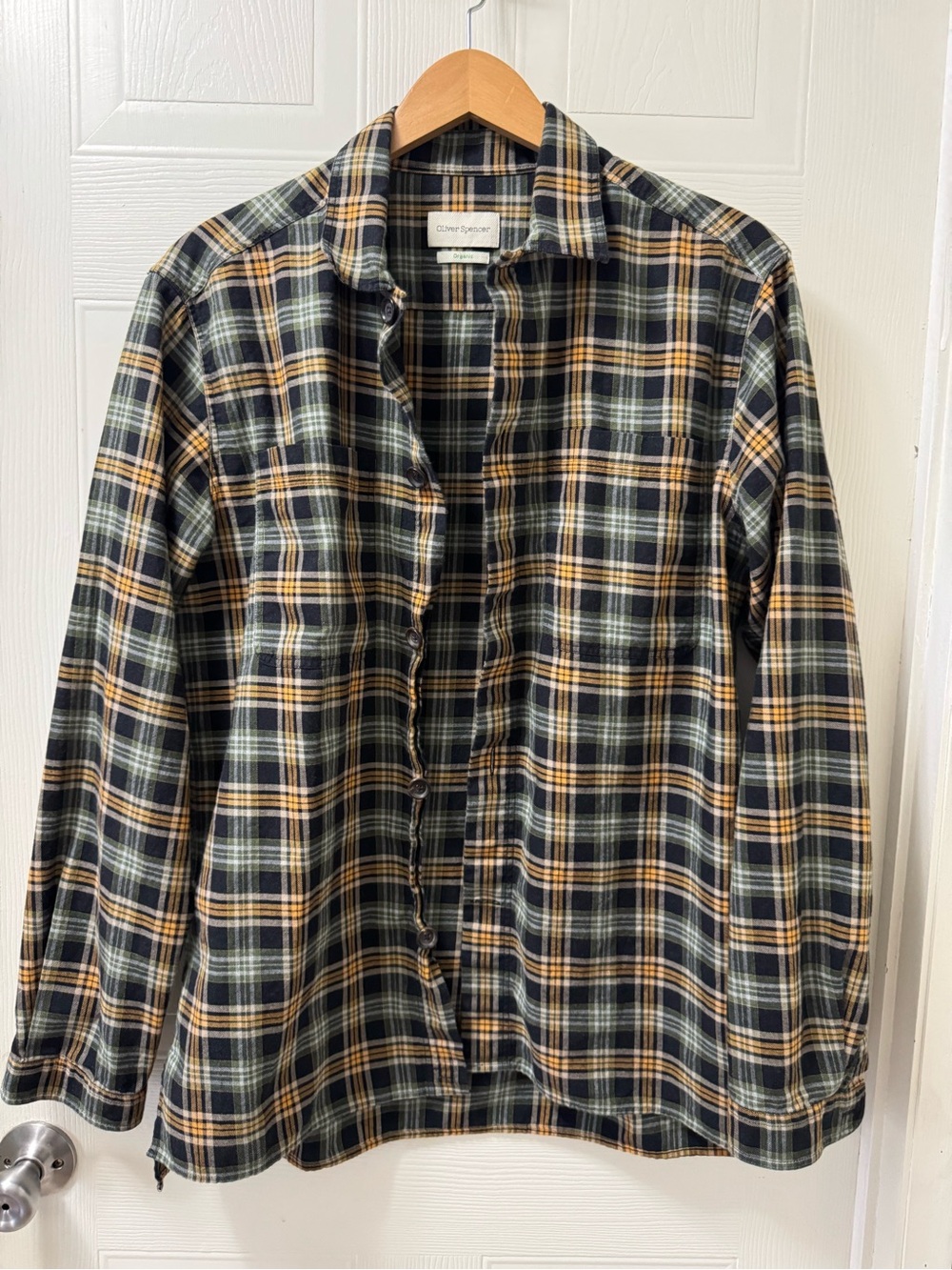 Oliver Spencer Green and Yellow Plaid Cotton Button-Down Shirt